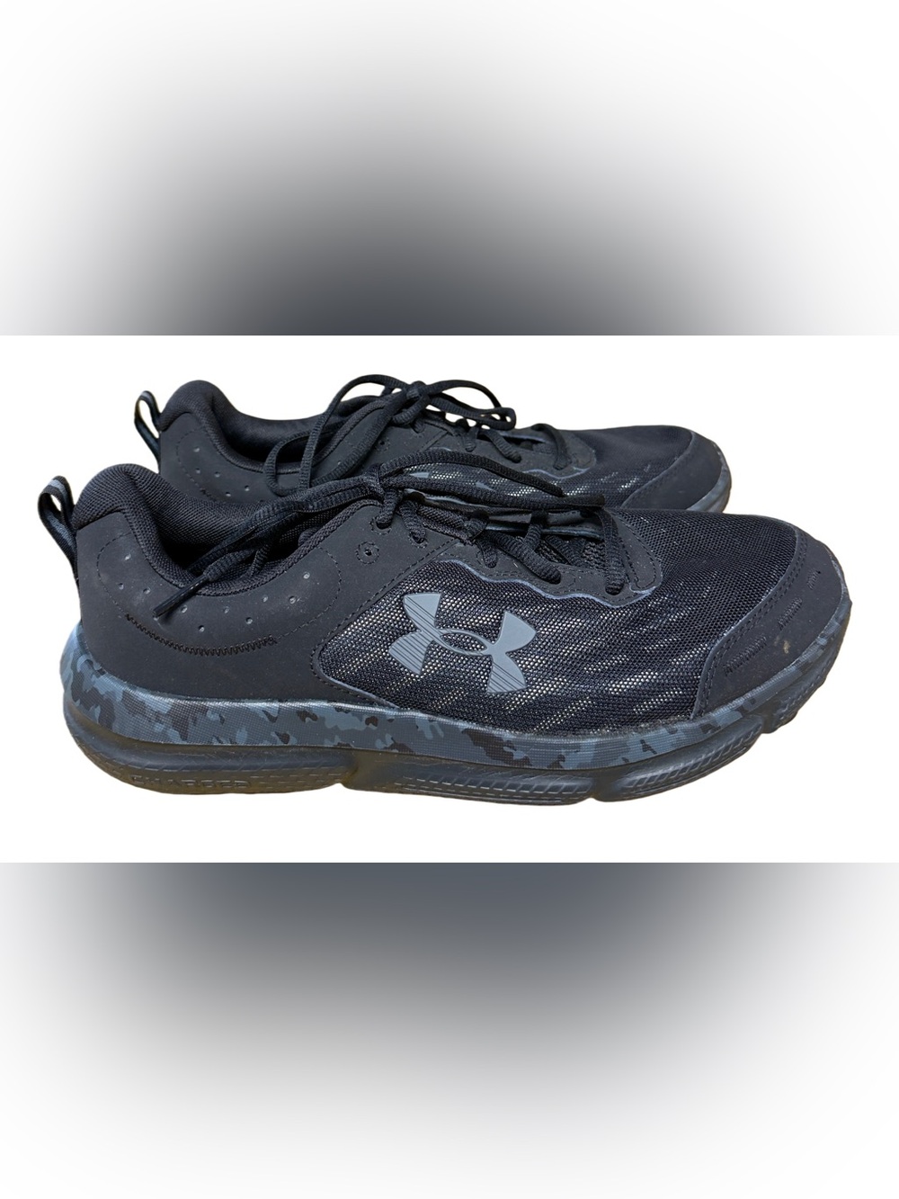 Under Armour Black and Gray Camo-Accent Training Shoes